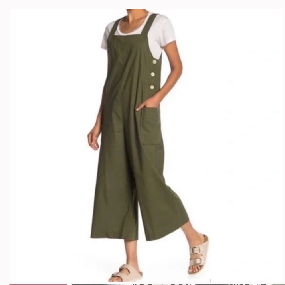Like new: Max Studio Army Green Linen Cropped Jumpsuit, sz XS